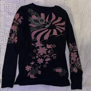 Floral Long Sleeve Top - Black and Pink